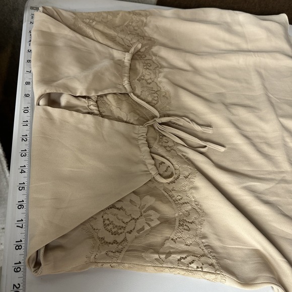 Beige Lace Slip Dress Medium Boho Cottageore Flowy Midi Spaghetti Stap Lined - Picture 8 of 10